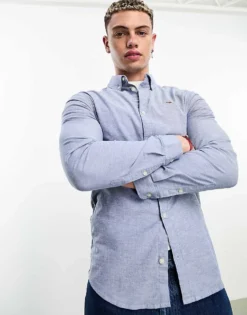Tommy Jeans Slim Fit Oxford Shirt In Navy For Men