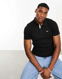 Tommy Jeans Slim Placket Short Sleeve Polo Shirt In Black For Men -Tomeans Store 204846357 1 black 1
