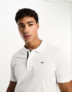 Tommy Jeans Slim Placket Short Sleeve Polo Shirt In White For Men -Tomeans Store 204846382 3