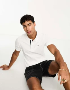 Tommy Jeans Slim Placket Short Sleeve Polo Shirt In White For Men -Tomeans Store 204846382 4