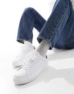 Tommy Jeans Leather Outsole Trainers In White For Men
