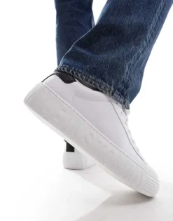 Tommy Jeans Leather Outsole Trainers In White For Men 8 Tommy Jeans Leather Outsole Trainers In White For Men -Tomeans Store 205440856 3
