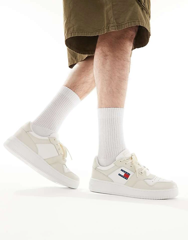 Tommy Jeans Retro Basket Essential Trainers In Off White For Men Newsprint 1 Tommy Jeans Retro Basket Essential Trainers In Off White For Men Newsprint