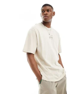 Tommy Jeans Oversized Signature T-shirt In Off White For Men Newsprint -Tomeans Store 205848676 3