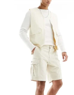 Tommy Jeans Ethan Cargo Shorts In Off White For Men Newsprint -Tomeans Store 205848714 1 newsprint 1