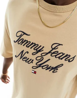 Tommy Jeans New York Script Logo T-shirt In Sand For Men Tawny Sand -Tomeans Store 205849295 3