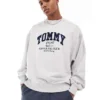 Tommy Jeans Unisex Boxy Crew Neck Sweatshirt In Silver Grey For Unisex