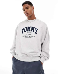 Tommy Jeans Unisex Boxy Crew Neck Sweatshirt In Silver Grey For Unisex