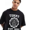 Tommy Jeans Oversized Crest Varsity Sports T-shirt In Black For Men
