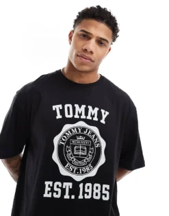 Tommy Jeans Oversized Crest Varsity Sports T-shirt In Black For Men