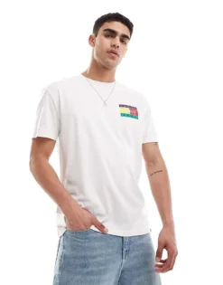 Tommy Jeans Multicolour Logo Back Print T-shirt In White For Men Newsprint -Tomeans Store 206379390 2