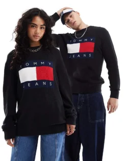 Tommy Jeans Unisex Large Flag Knitwear In Black For Unisex