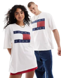 Tommy Jeans Unisex Large Flag Logo T-shirt In Off White For Unisex -Tomeans Store 206379457 1 white 1