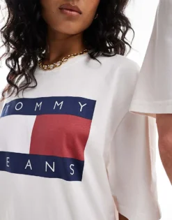Tommy Jeans Unisex Large Flag Logo T-shirt In Off White For Unisex -Tomeans Store 206379457 3
