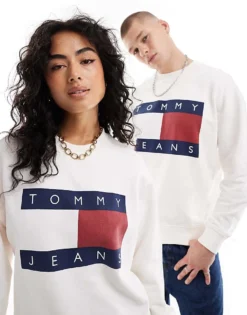 Tommy Jeans Unisex Large Flag Sweatshirt In Off White For Unisex Ancient White -Tomeans Store 206379486 1 ancientwhite 1
