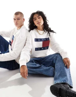 Tommy Jeans Unisex Large Flag Sweatshirt In Off White For Unisex Ancient White -Tomeans Store 206379486 3