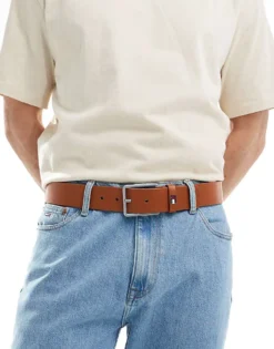 Tommy Jeans Flag Leather 4cm Belt In Brown For Men Cognac -Tomeans Store 206379488 1 cognac 1
