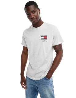 Tommy Jeans Slim Essential Flag T-shirt In Grey For Men Silver Grey
