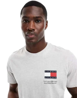Tommy Jeans Slim Essential Flag T-shirt In Grey For Men Silver Grey -Tomeans Store 206379526 3