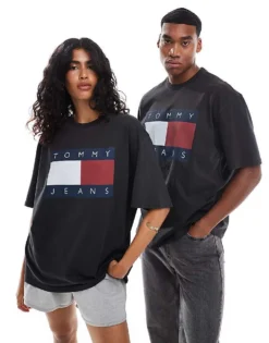 Tommy Jeans Unisex Large Flag Logo T-shirt In Black For Unisex