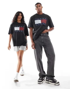 Tommy Jeans Unisex Large Flag Logo T-shirt In Black For Unisex -Tomeans Store 206379545 4