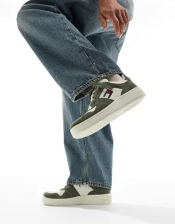 Tommy Jeans Basket Trainers In White And Green For Men Washed Army 11 Tommy Jeans Basket Trainers In White And Green For Men Washed Army -Tomeans Store 206379604 1 washedarmy 1