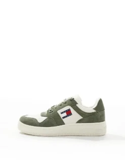 Tommy Jeans Basket Trainers In White And Green For Men Washed Army 7 Tommy Jeans Basket Trainers In White And Green For Men Washed Army -Tomeans Store 206379604 2