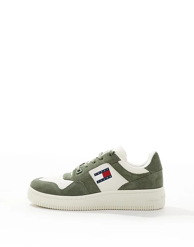 Tommy Jeans Basket Trainers In White And Green For Men Washed Army 2 Tommy Jeans Basket Trainers In White And Green For Men Washed Army - Image 2
