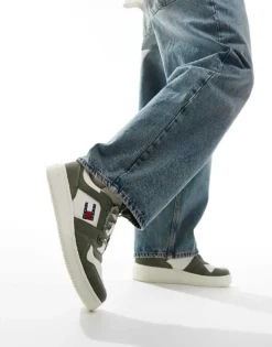 Tommy Jeans Basket Trainers In White And Green For Men Washed Army 10 Tommy Jeans Basket Trainers In White And Green For Men Washed Army -Tomeans Store 206379604 5