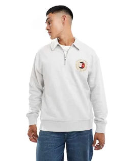 Tommy Jeans Explorer Luxe Logo Half Zip Sweatshirt In Grey For Unisex Silver Grey -Tomeans Store 206379638 3