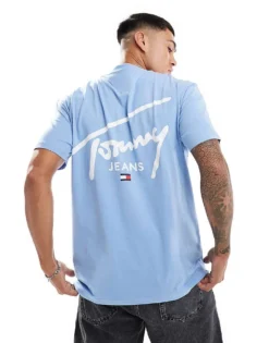 Tommy Jeans Signature Logo Back Print T-shirt In Pale Blue For Men Westside Blue -Tomeans Store 206379667 3