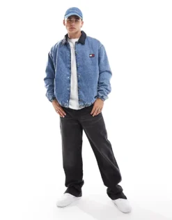 Tommy Jeans Reversible Denim Coach Jacket In Mid Wash For Men Denim Medium -Tomeans Store 206379740 1 denimmedium 1