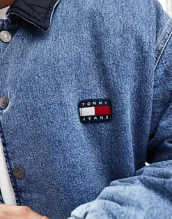 Tommy Jeans Reversible Denim Coach Jacket In Mid Wash For Men Denim Medium -Tomeans Store 206379740 3