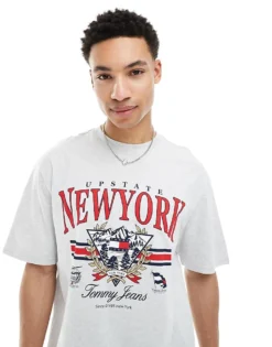 Tommy Jeans Oversized Vintage Explorer T-shirt In Grey For Men Silver Grey