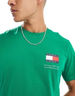 Tommy Jeans Slim Essential Flag T-shirt In Forest Green For Men Green Malachite -Tomeans Store 206379805 3