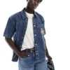 Tommy Jeans Unisex Denim Overshirt In Indigo Wash For Unisex Dark Indigo