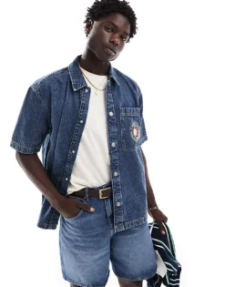 Tommy Jeans Unisex Denim Overshirt In Indigo Wash For Unisex Dark Indigo