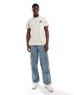 Tommy Jeans Slim Essential Flag T-shirt In Beige For Men Newsprint -Tomeans Store 206379867 3