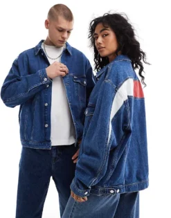 Tommy Jeans Aiden Unisex Denim Trucker Jacket In Mid Wash For Unisex Denim Medium -Tomeans Store 206379895 1 denimmedium 1
