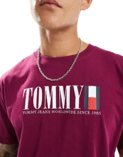 Tommy Jeans Large Logo T-shirt In Fuchsia Purple For Men Valley Grape -Tomeans Store 206379914 4