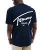 Tommy Jeans Signature Logo Back Print T-shirt In Navy For Men Dark Night Navy