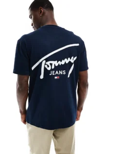 Tommy Jeans Signature Logo Back Print T-shirt In Navy For Men Dark Night Navy