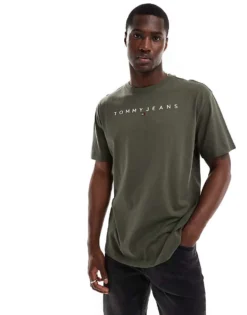 Tommy Jeans Linear Logo T-shirt In Khaki Green For Men Fatigue Green -Tomeans Store 206379956 1 fatiguegreen 1
