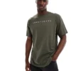 Tommy Jeans Linear Logo T-shirt In Khaki Green For Men Fatigue Green