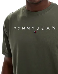Tommy Jeans Linear Logo T-shirt In Khaki Green For Men Fatigue Green -Tomeans Store 206379956 3