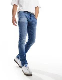 Tommy Jeans Scanton Slim Ripped Jeans In Mid Wash For Men Denim Medium