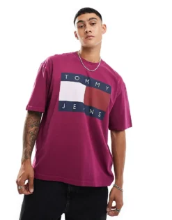 Tommy Jeans Large Flag Logo T-shirt In Fuchsia Purple For Men Valley Grape