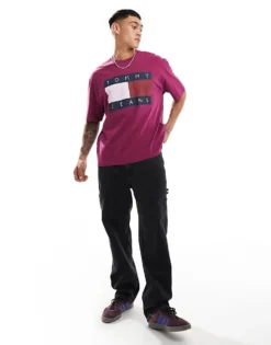 Tommy Jeans Large Flag Logo T-shirt In Fuchsia Purple For Men Valley Grape -Tomeans Store 206380139 3