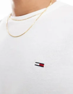 Tommy Jeans 2 Pack Slim Logo T-shirts In White And Beige For Men Newsprint / White -Tomeans Store 206380280 3