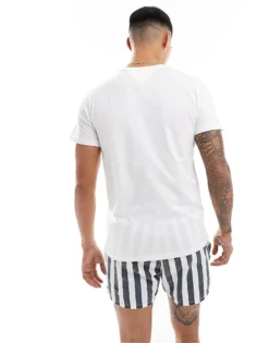 Tommy Jeans 2 Pack Slim Logo T-shirts In White And Beige For Men Newsprint / White -Tomeans Store 206380280 4